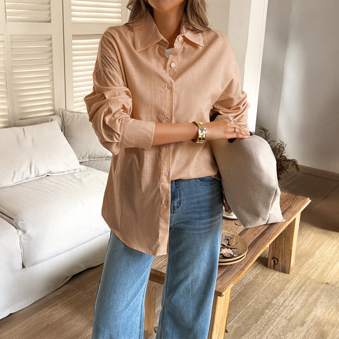 Damen nan oversized Leinen-Hemdbluse mit kastigem Schnitt und verdeckter Knopfleiste EB