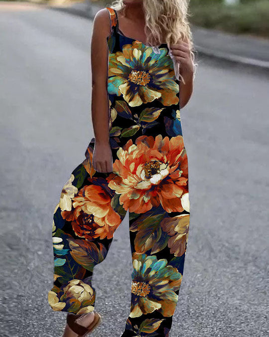 EB | Große Blumenmuster Leichte Stoff Latzhose