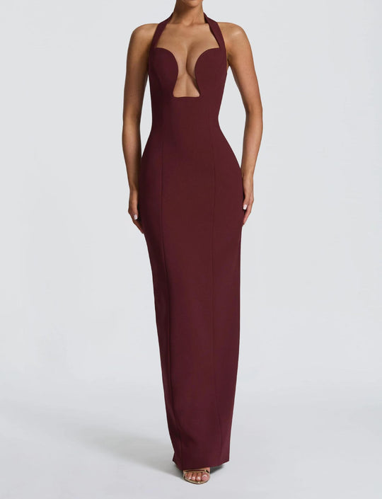 Damen Elegantes Maxikleid mit tiefem V-Ausschnitt und schmeichelnder Silhouette EB