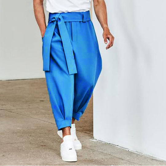 Herren elegante Freizeithose mit bindbarem Taillenband und weitem Schnitt EB