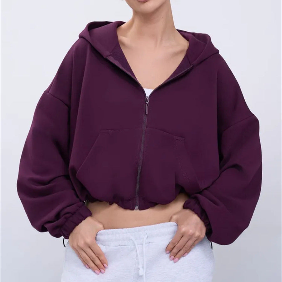 Damen legeres Cropped-Fleece-Hoodie mit Tunnelzugbund, Raglanärmeln und Reißverschluss Eichborn Berlin