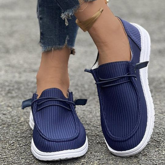Damen nan lässige Slip-On Sneaker-Halbschuhe mit geripptem Textilobermaterial und elastischer Schnürung EB