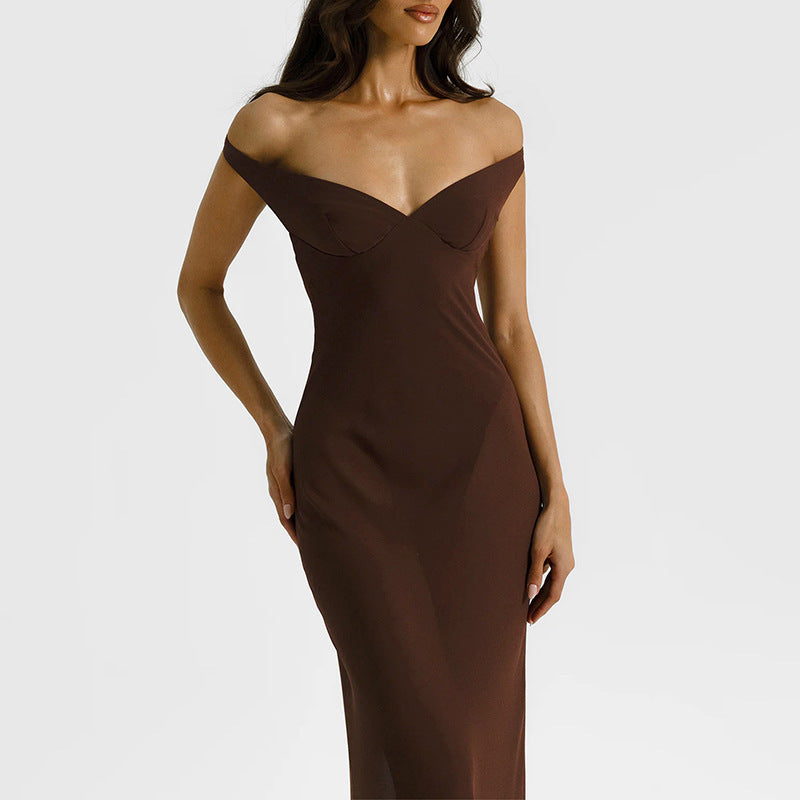 Damen Off-Shoulder Maxikleid mit figurbetontem Schnitt und hochwertigem Stoff EB