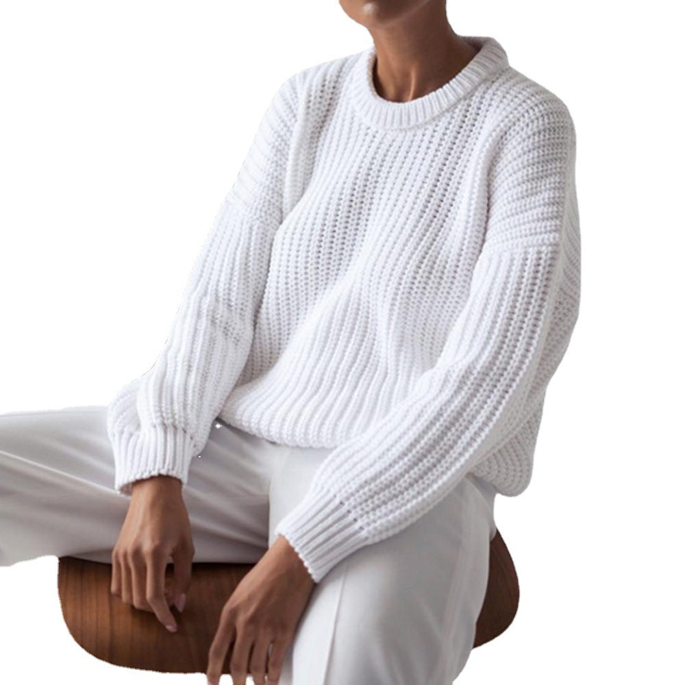 Damen Grobstrickpullover mit lässigem Schnitt und voluminösen Ärmeln EB
