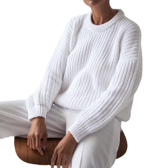 Damen Grobstrickpullover mit lässigem Schnitt und voluminösen Ärmeln EB