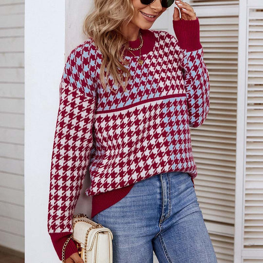 EB | Geometrischer Strickpullover Mit Trendigem Muster