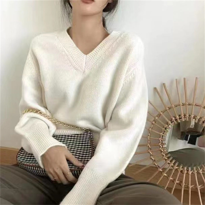 Damen V-Ausschnitt Pullover aus weichem Strick EB