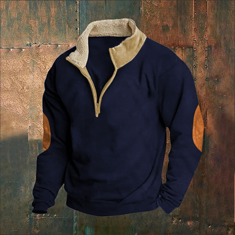 Herren Fleece-Pullover mit hohem Kragen und robusten applikationen EB