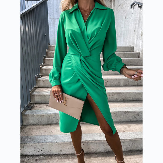 Damen Wickelkleid mit elegantem Bindegürtel und schickem V-Ausschnitt EB