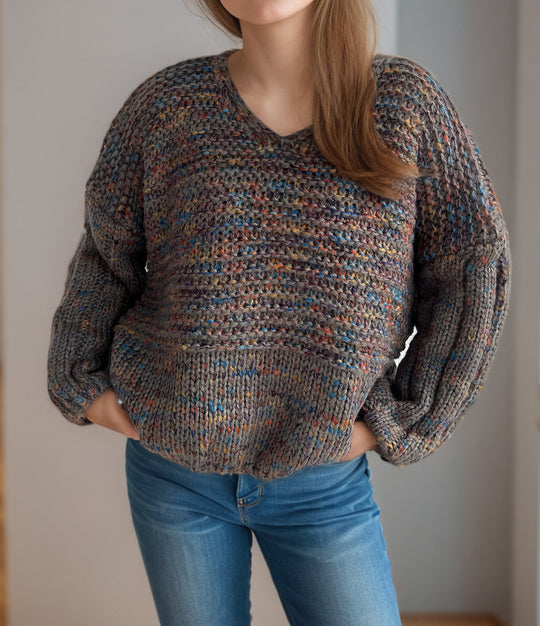 Damen grob gestrickter Pullover mit voluminösen Ärmeln EB