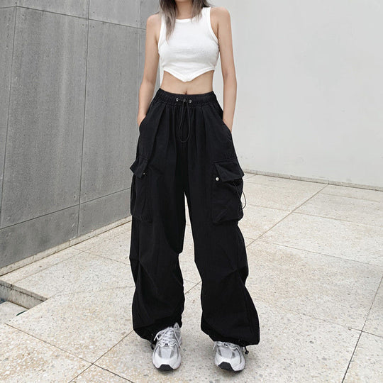 Damen nan weite Cargo-Hose mit Tunnelzugbund, verstellbarem Saum und Mehrfachtaschen EB