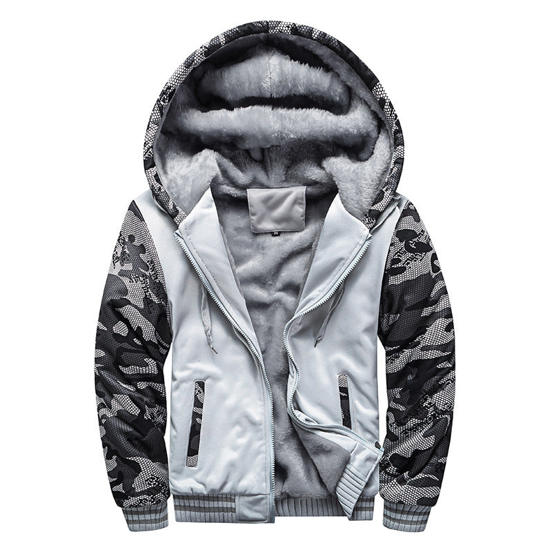 Herren Kapuzenblouson mit dichtem Sherpa-Innenfutter, kontrastierenden Ärmeln und Kordelzug EB