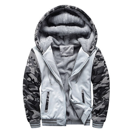 Herren Kapuzenblouson mit dichtem Sherpa-Innenfutter, kontrastierenden Ärmeln und Kordelzug EB