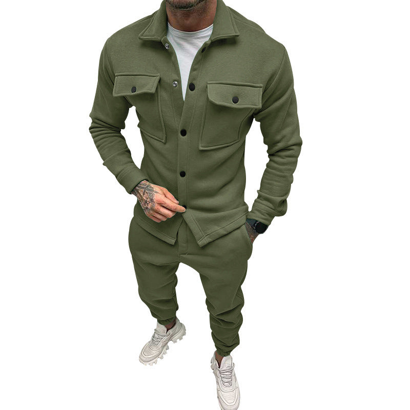 Herren nan utilitaristisches Sweat-Trainingsset mit Overshirt, Brustklappen und konisch geschnittener Joggerhose EB
