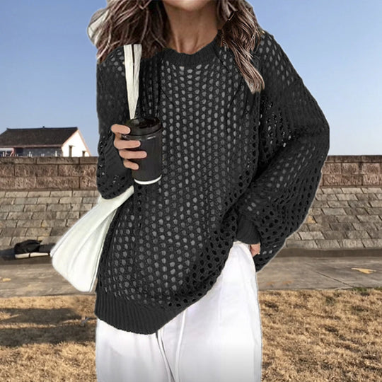 Damen luftiger Strickpullover mit modischer Netzstruktur EB