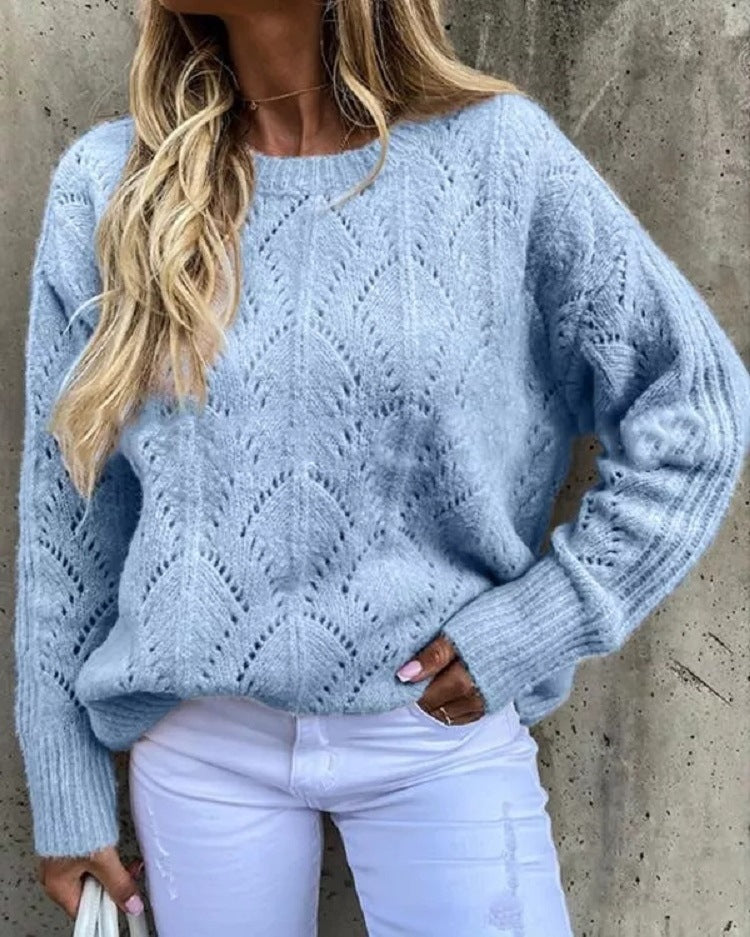 Damen Strickpullover mit feinem Lochmuster EB