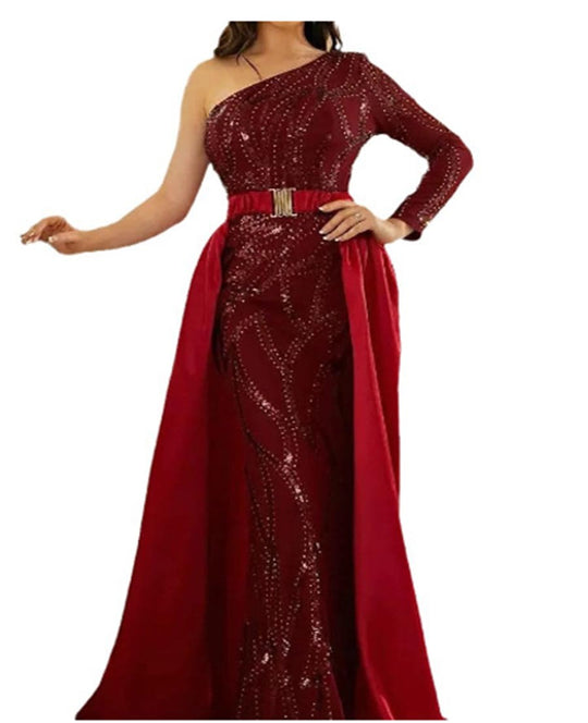 Damen Maxikleid mit glitzerndem Muster und elegantem Cape EB