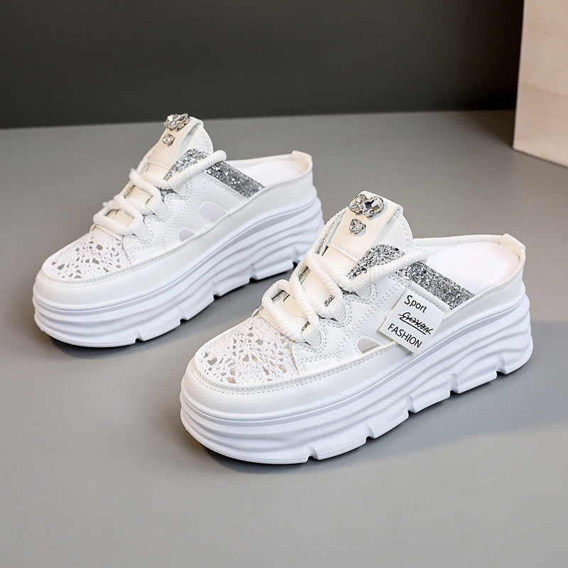 Damen Plateau Clogs mit atmungsaktiver Obermaterialstruktur und elegantem Glitzerelement EB