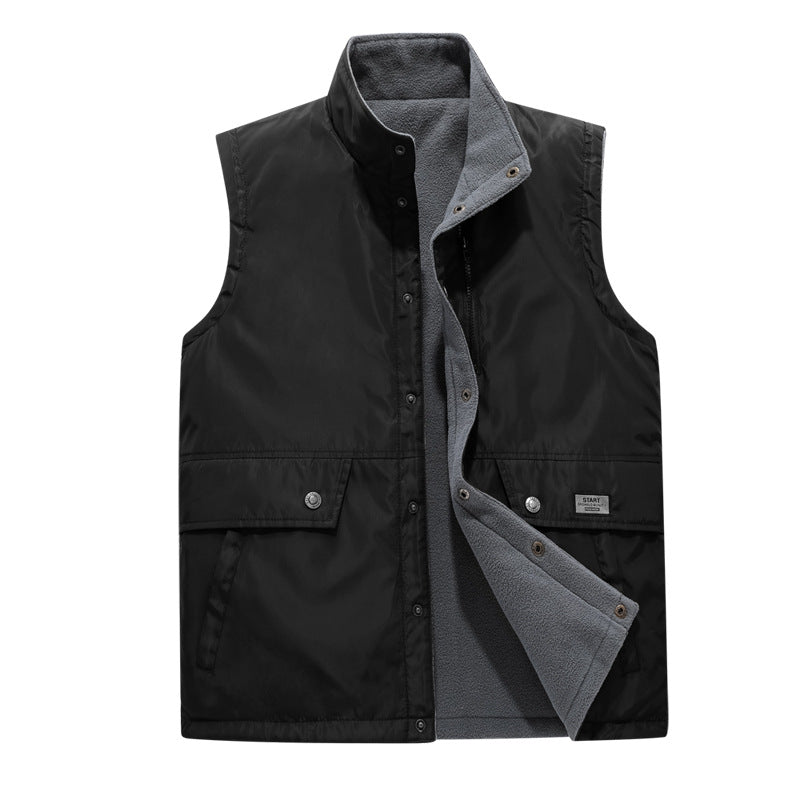 Herren Wind- und Wasserabweisende Utility-Weste mit Fleece-Innenfutter, Stehkragen und Multifachtaschen EB