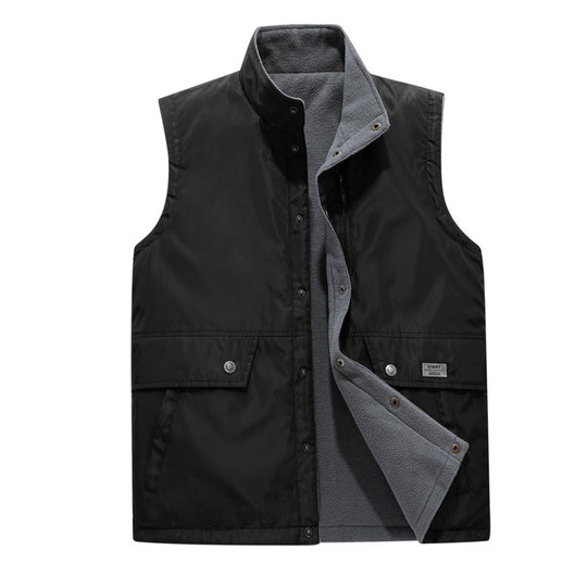 Herren Wind- und Wasserabweisende Utility-Weste mit Fleece-Innenfutter, Stehkragen und Multifachtaschen EB