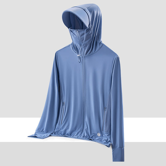 Damen nan leichte UV-Schutz Sonnenjacke mit Kapuze atmungsaktivem Funktionsstoff und Reißverschlusstaschen EB