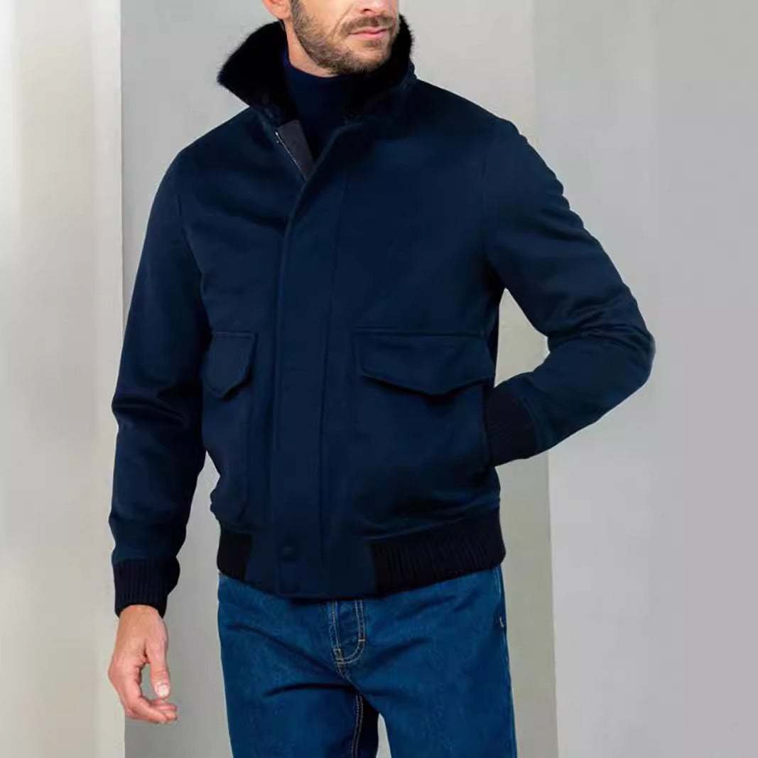 Herren modische Bomberjacke mit warmem Kragen EB