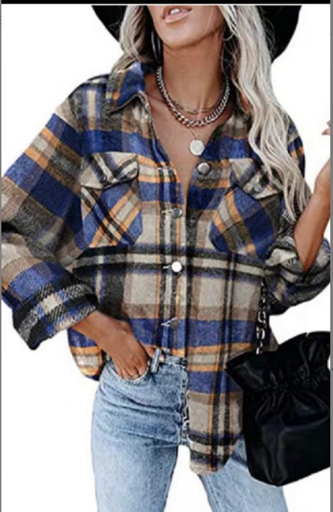 Damen Karobluse mit aufgesetzten Taschen und modernem Schnitt EB