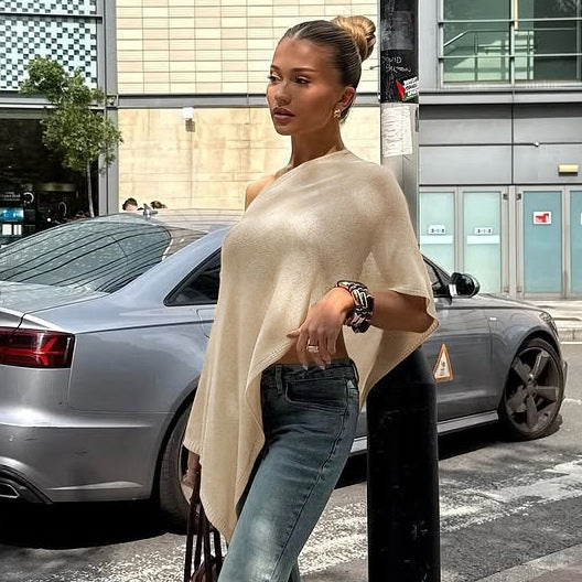 Damen Elegantes Poncho-Stola aus feinem Strickmaterial EB