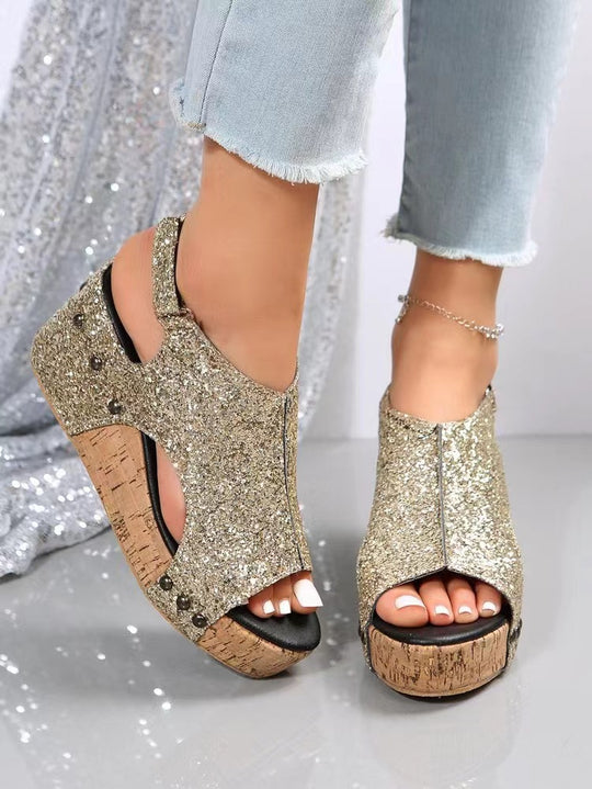 Damen Glitzerndes Keilsandaletten EB