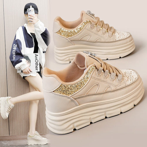 Damen Sportliche Plattform Sneakers mit Glitzer-Details und ergonomischer Dämpfung EB