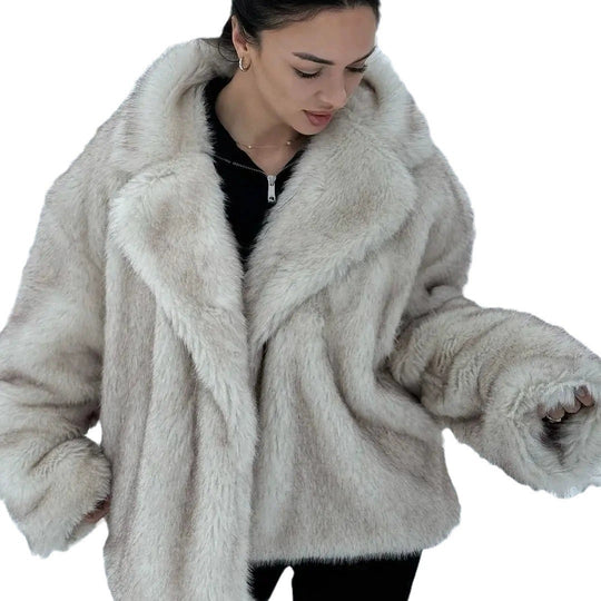 Damen Kuschelige Felljacke im Oversized-Stil mit breitem Revers EB