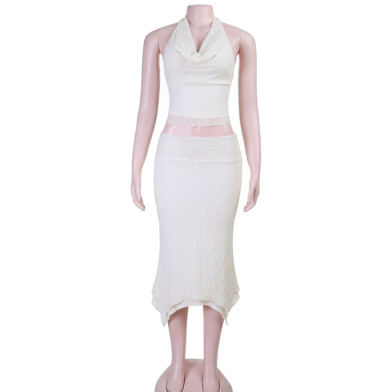 Damen Elegantes Halter-Crop-Top mit schmalem Midi-Rock EB