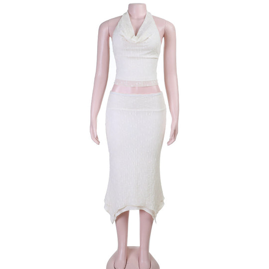 Damen Elegantes Halter-Crop-Top mit schmalem Midi-Rock EB