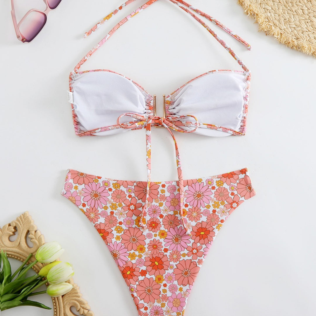 Damen Bikini-Set mit floralem Design und goldenen Akzenten EB