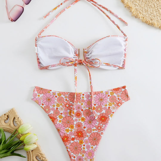 Damen Bikini-Set mit floralem Design und goldenen Akzenten EB