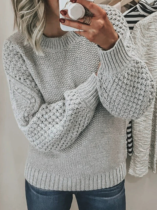 Damen Modischer Strickpullover mit strukturiertem Design und weiten Ärmeln EB