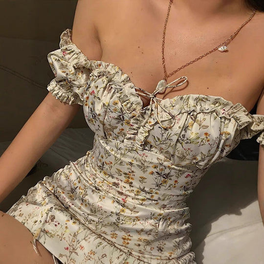 Damen Maxikleid mit floralem Print und elegantem Rüschendetail EB