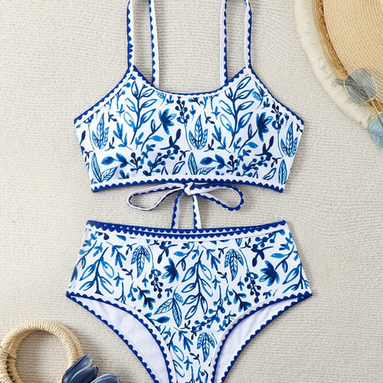 Damen Hochtailliertes Bikiniset mit floralem Design EB