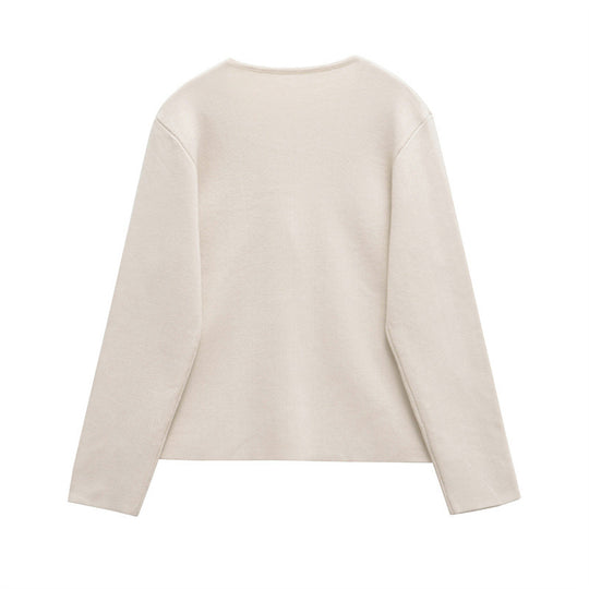 Damen schicke Strickjacke mit elegantem V-Ausschnitt und dekorativem Knopf EB