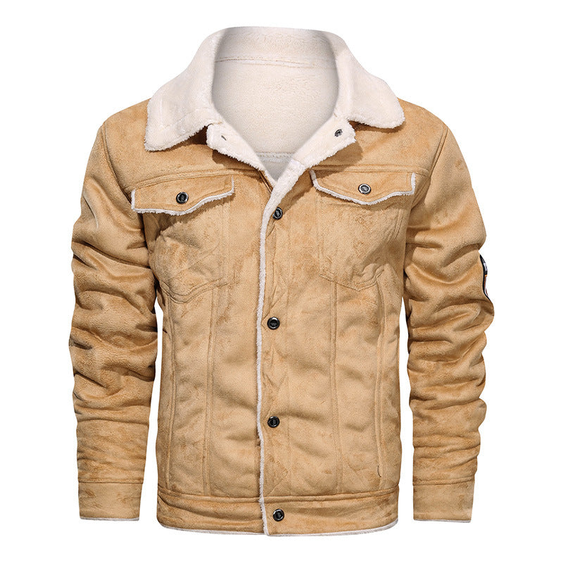 Herren nan gefütterte Lammfelloptik Jeansjacke mit Teddyfutter und Druckknopfleiste EB