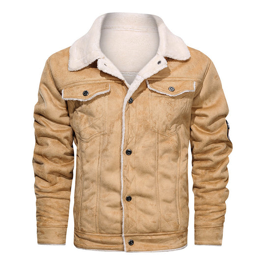 Herren nan gefütterte Lammfelloptik Jeansjacke mit Teddyfutter und Druckknopfleiste EB