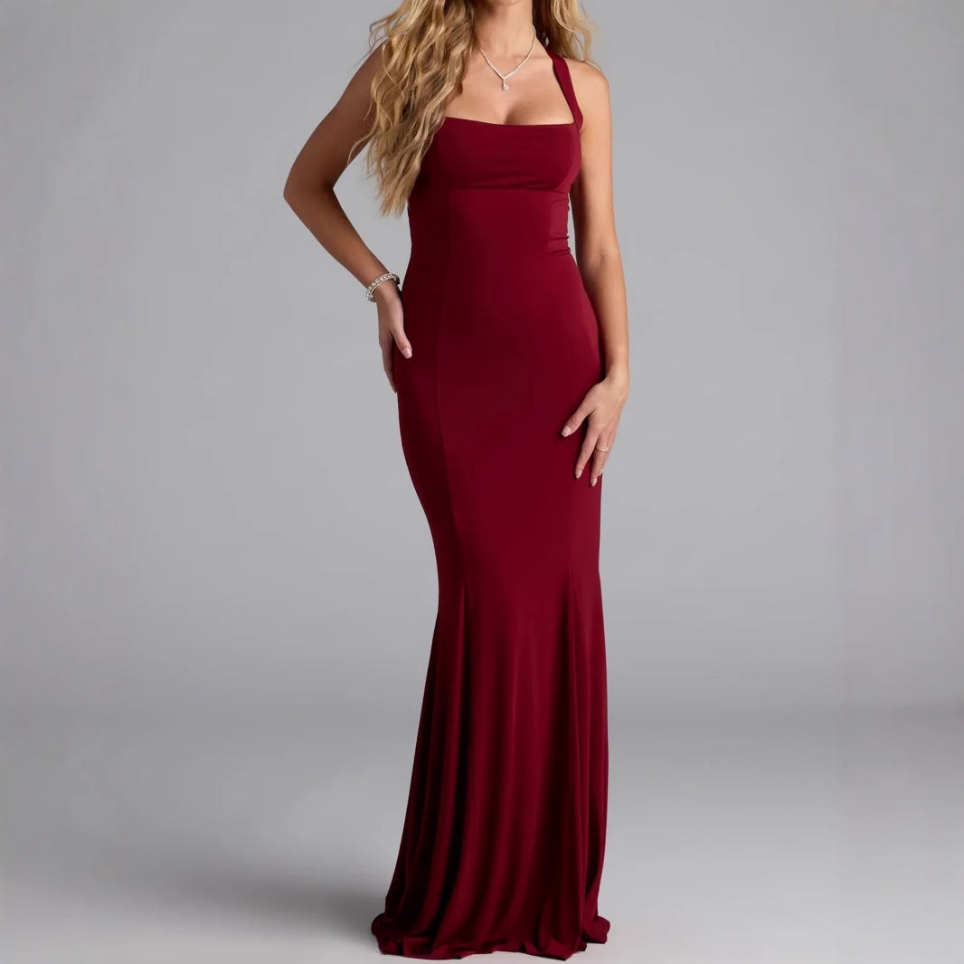 Damen Elegantes langen Kleid mit schulterfreien Trägern und leichtem Schimmer EB