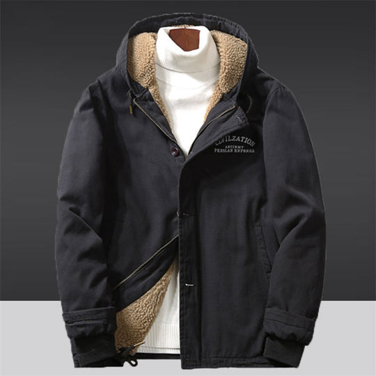 Herren Kapuzenjacke im Vintage-Worker-Stil mit Sherpa‑Futter EB