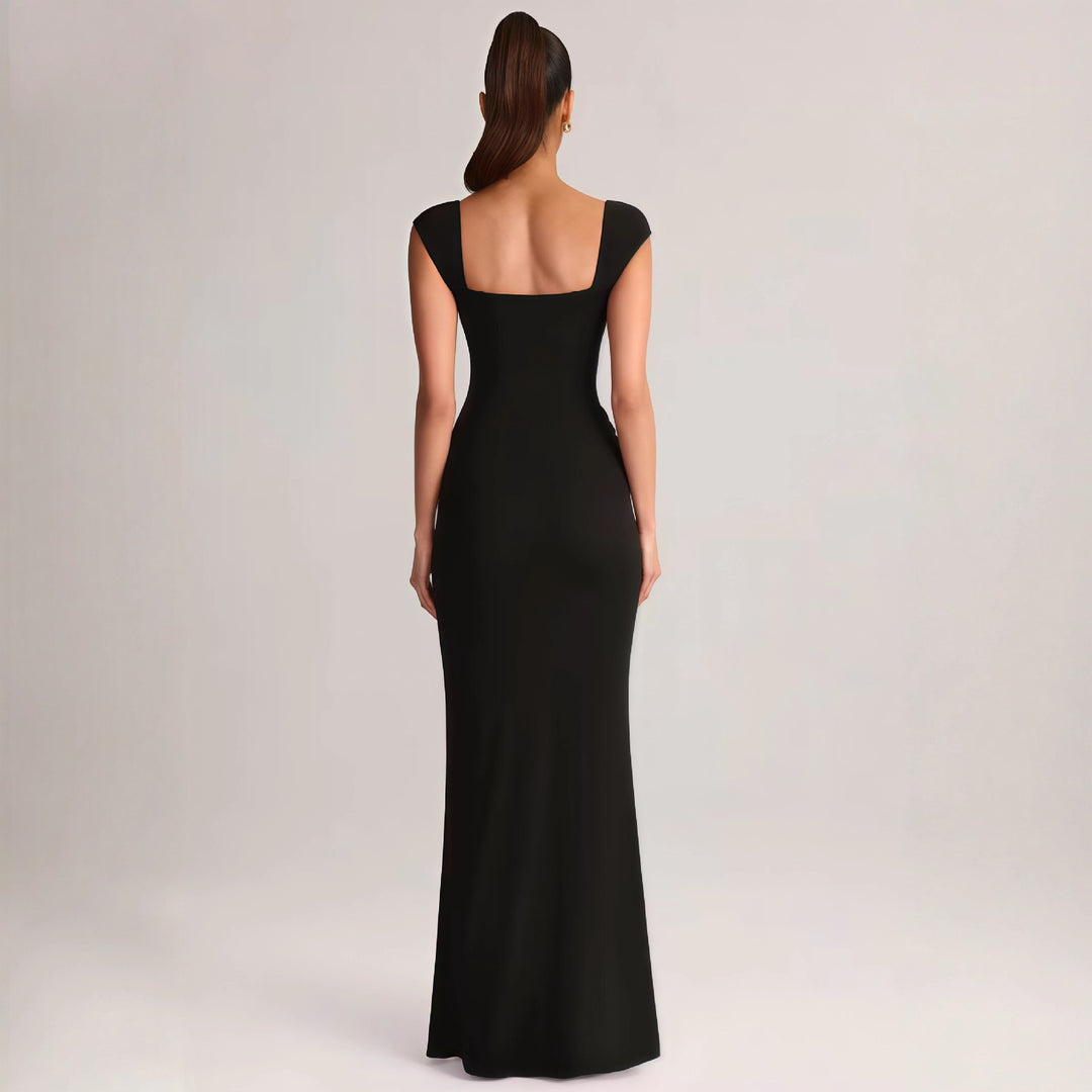 Damen Elegantes Maxikleid mit tiefem V-Ausschnitt und seitlichem Schlitz EB