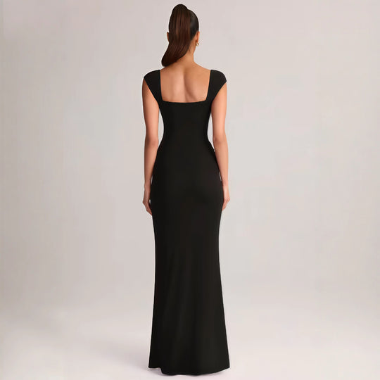 Damen Elegantes Maxikleid mit tiefem V-Ausschnitt und seitlichem Schlitz EB