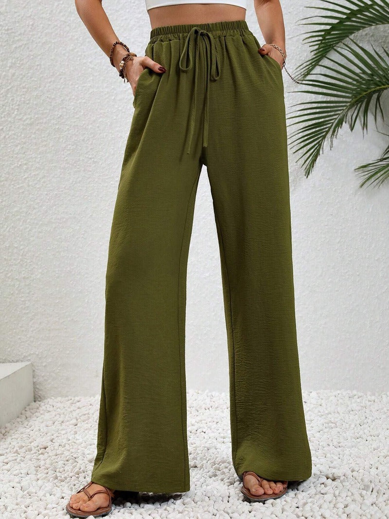 Damen Weite Sommerhose mit elastischem Bund und Taschen EB