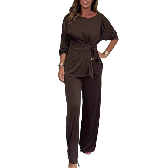 Damen modisches Two-In-One Lounge-Set mit elegantem Krawatten-Detail EB