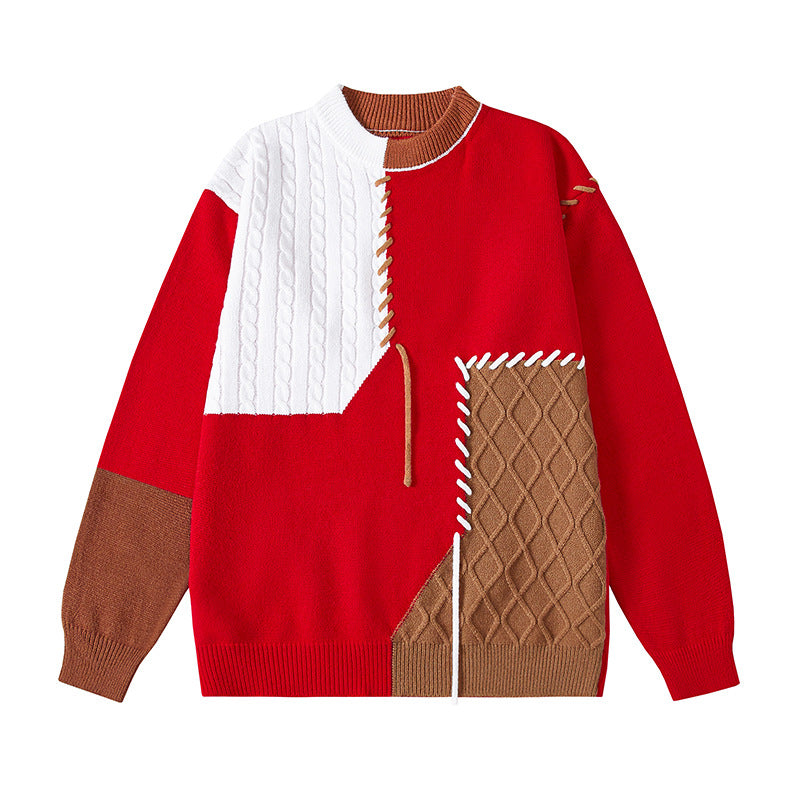 Damen kreativer Pullover mit strukturiertem Patchwork-Design und einzigartigen Details EB