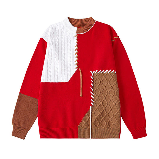 Damen kreativer Pullover mit strukturiertem Patchwork-Design und einzigartigen Details EB