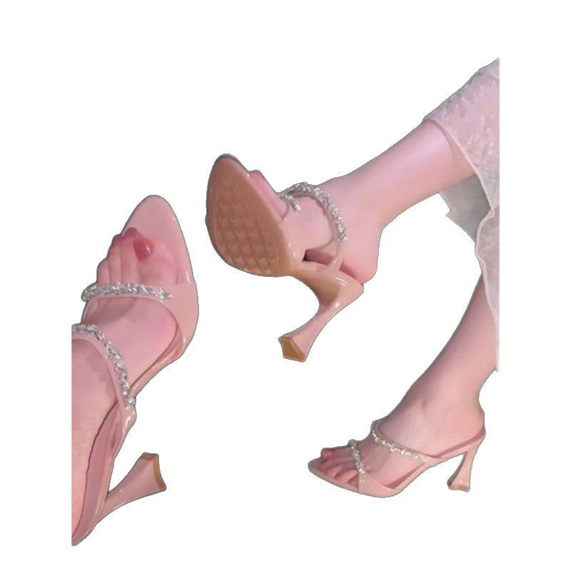Damen modische High Heel Mules mit glitzerndem Riemendesign EB